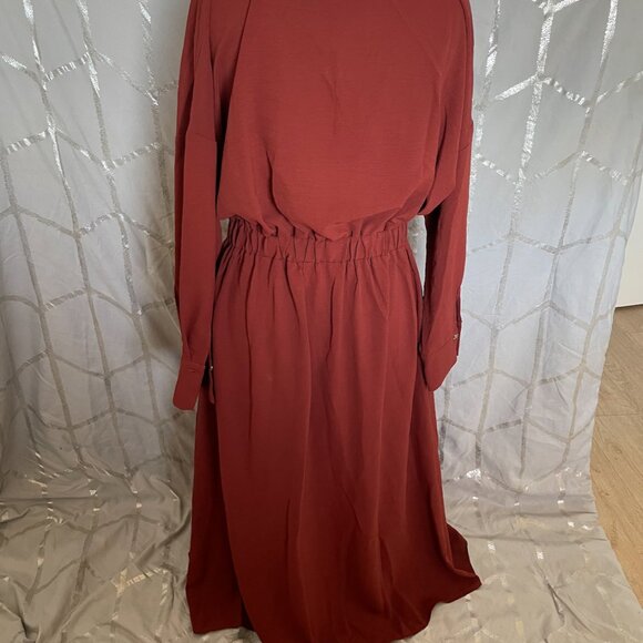 Rust Collared Button-Up Pleated Midi Dress - Picture 5 of 7